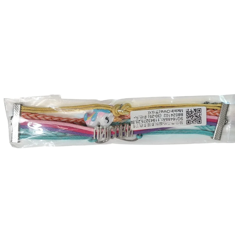 Unbranded Unicorn Braided Charm Bracelet Kids OS Multicolor New Layered Boho